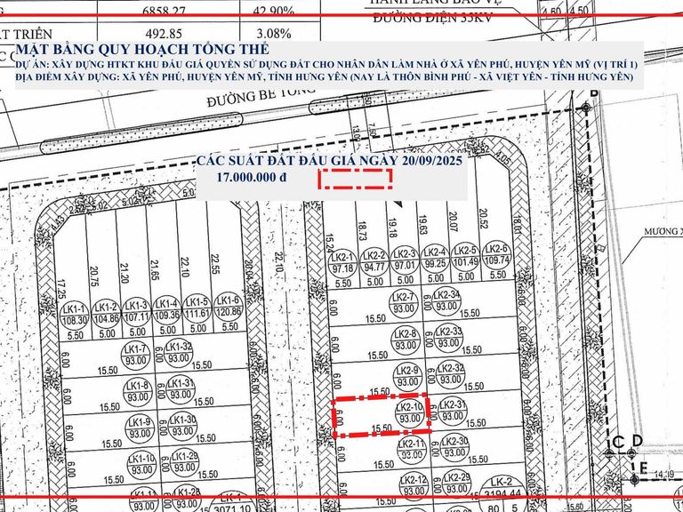 QUYỀN SỬ DỤNG 21 SUẤT ĐẤT CHO NHÂN DÂN LÀM NHÀ Ở TẠI XÃ VIỆT YÊN, TỈNH HƯNG YÊN — ảnh 1