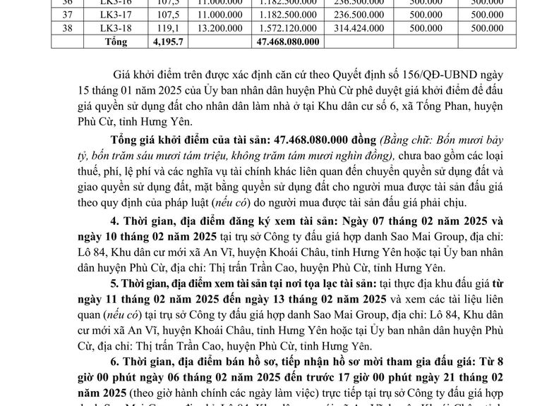 QUYỀN SỬ DỤNG 38 SUẤT ĐẤT CHO NHÂN DÂN LÀM NHÀ Ở TẠI KHU DÂN CƯ SỐ 06 XÃ TỐNG PHAN, HUYỆN PHÙ CỪ, TỈNH HƯNG YÊN — ảnh 3