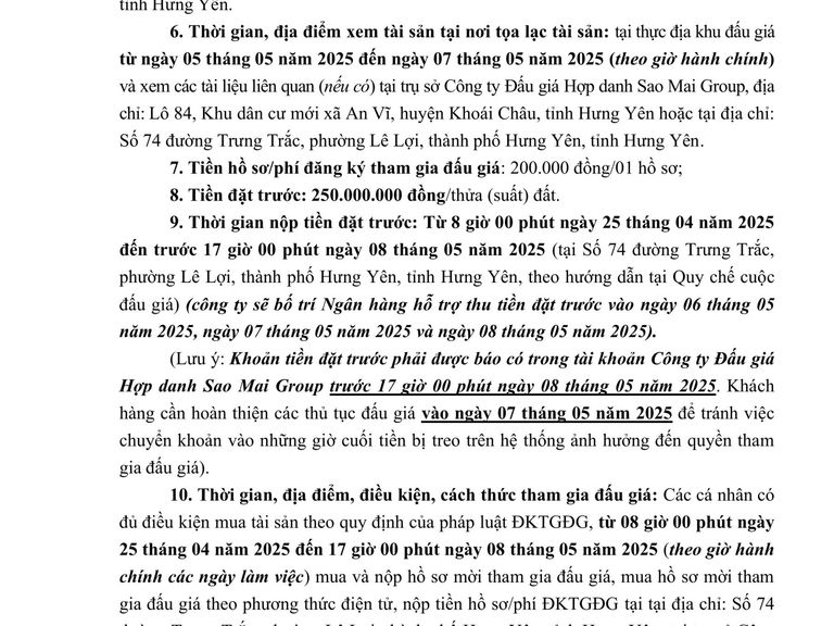 QUYỀN SỬ DỤNG ĐẤT CHO NHÂN DÂN LÀM NHÀ Ở TẠI CÁC KHU ĐẤU GIÁ TRÊN ĐỊA BÀN THÀNH PHỐ HƯNG YÊN ĐỢT 5 NĂM 2025 — ảnh 3