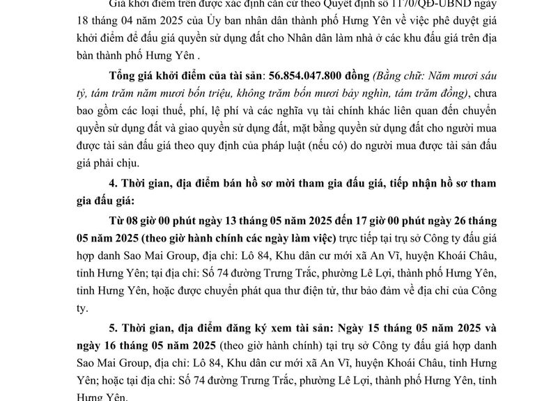 QUYỀN SỬ DỤNG ĐẤT CHO NHÂN DÂN LÀM NHÀ Ở TẠI CÁC KHU ĐẤU GIÁ TRÊN ĐỊA BÀN THÀNH PHỐ HƯNG YÊN ĐỢT 6 NĂM 2025 — ảnh 2