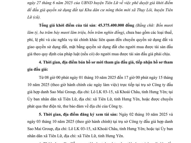 Quyền sử dụng 55 suất đất tại Khu dân cư nông thôn mới xã Thụy Lôi, huyện Tiên Lữ (cũ) nay là xã Tiên Lữ, tỉnh Hưng Yên — ảnh 2