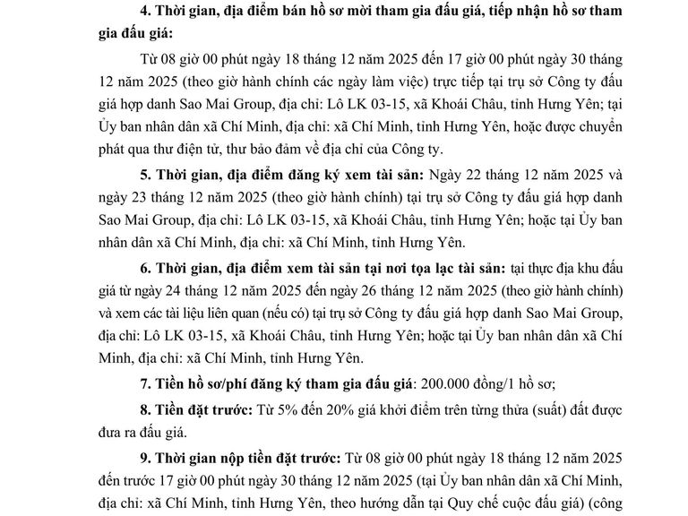 Quyền sử dụng đất cho nhân dân làm nhà ở tại Khu dân cư mới xã Đại Hưng, huyện Khoái Châu (cũ) nay là xã Chí Minh, tỉnh Hưng Yên (Đợt 2) — ảnh 1