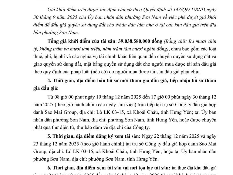 Quyền sử dụng đất cho nhân dân làm nhà ở tại các thửa đất của khu đấu giá trên địa bàn phường Sơn Nam đợt 03 năm 2025 — ảnh 1