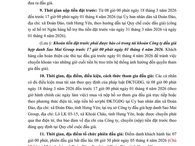 Quyền sử dụng 79 suất đất (đợt 2 năm 2026) cho nhân dân làm nhà ở tại Khu tái định cư và đấu giá quyền sử dụng đất cho nhân dân làm nhà ở tại xã Đoàn Đào, huyện Phù Cừ (cũ) để phục vụ dự án đường Tân Phúc – Võng Phan (giao ĐT.378), tỉnh Hưng Yên — ảnh 4