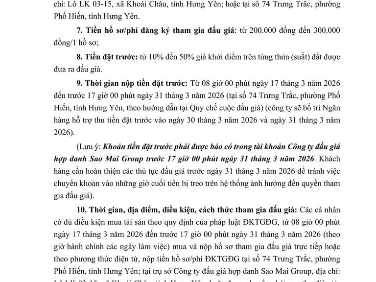 Quyền sử dụng đất cho Nhân dân làm nhà ở tại các thửa đất của các khu đấu giá trên địa bàn phường Phố Hiến đợt 4 năm 2026 — ảnh 2