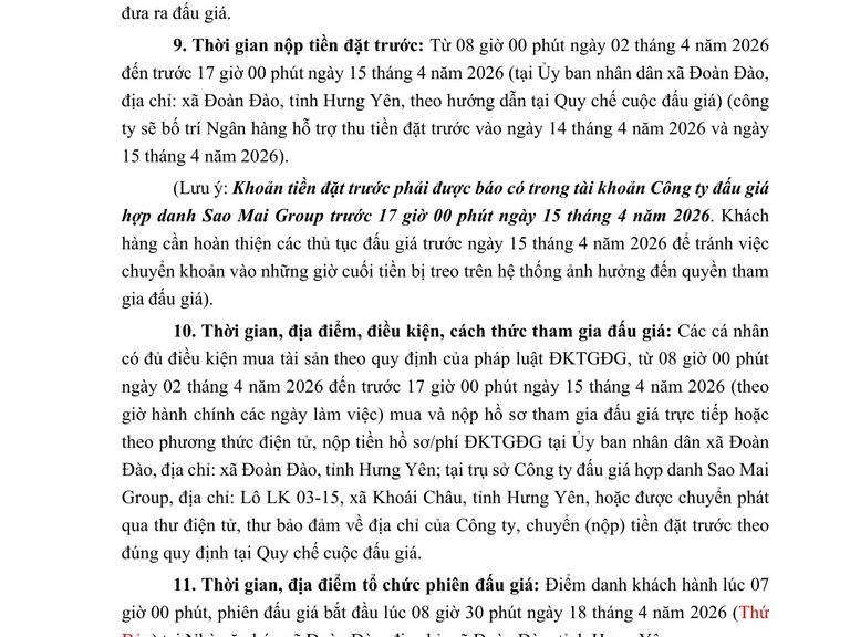 Quyền sử dụng 68 suất đất (đợt 3 năm 2026) cho nhân dân làm nhà ở tại Khu tái định cư và đấu giá quyền sử dụng đất cho nhân dân làm nhà ở tại xã Đoàn Đào, huyện Phù Cừ (cũ) để phục vụ dự án đường Tân Phúc – Võng Phan (giao ĐT.378), tỉnh Hưng Yên (Copy) — ảnh 4