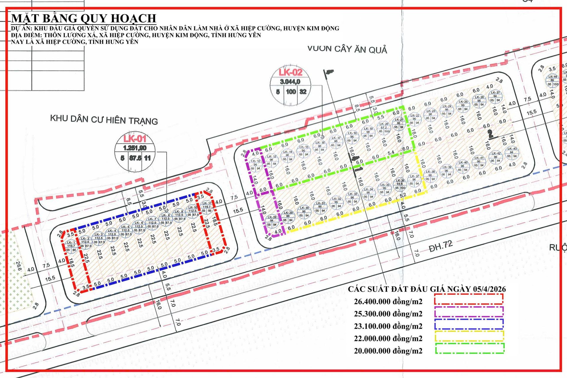 Quyền sử dụng 31 suất đất đợt 1 cho nhân dân làm nhà ở xã Hiệp Cường, tỉnh Hưng Yên do UBND xã Hiệp Cường làm chủ đầu tư